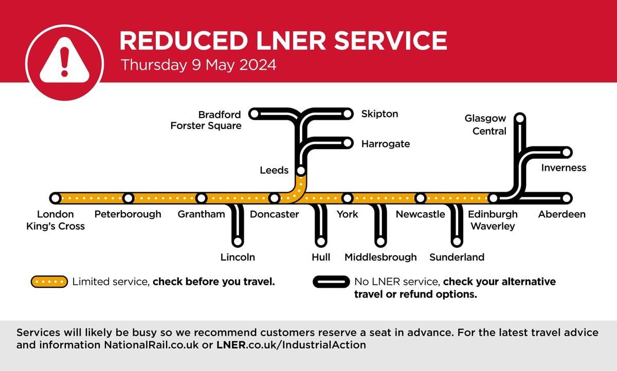 We are running a reduced service TOMORROW, Thurs 9 May due to industrial action.Please check your entire journey before you travel